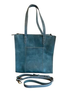 Portland Leather Large Lola Zipper Crossbody Tote Aqua North/South